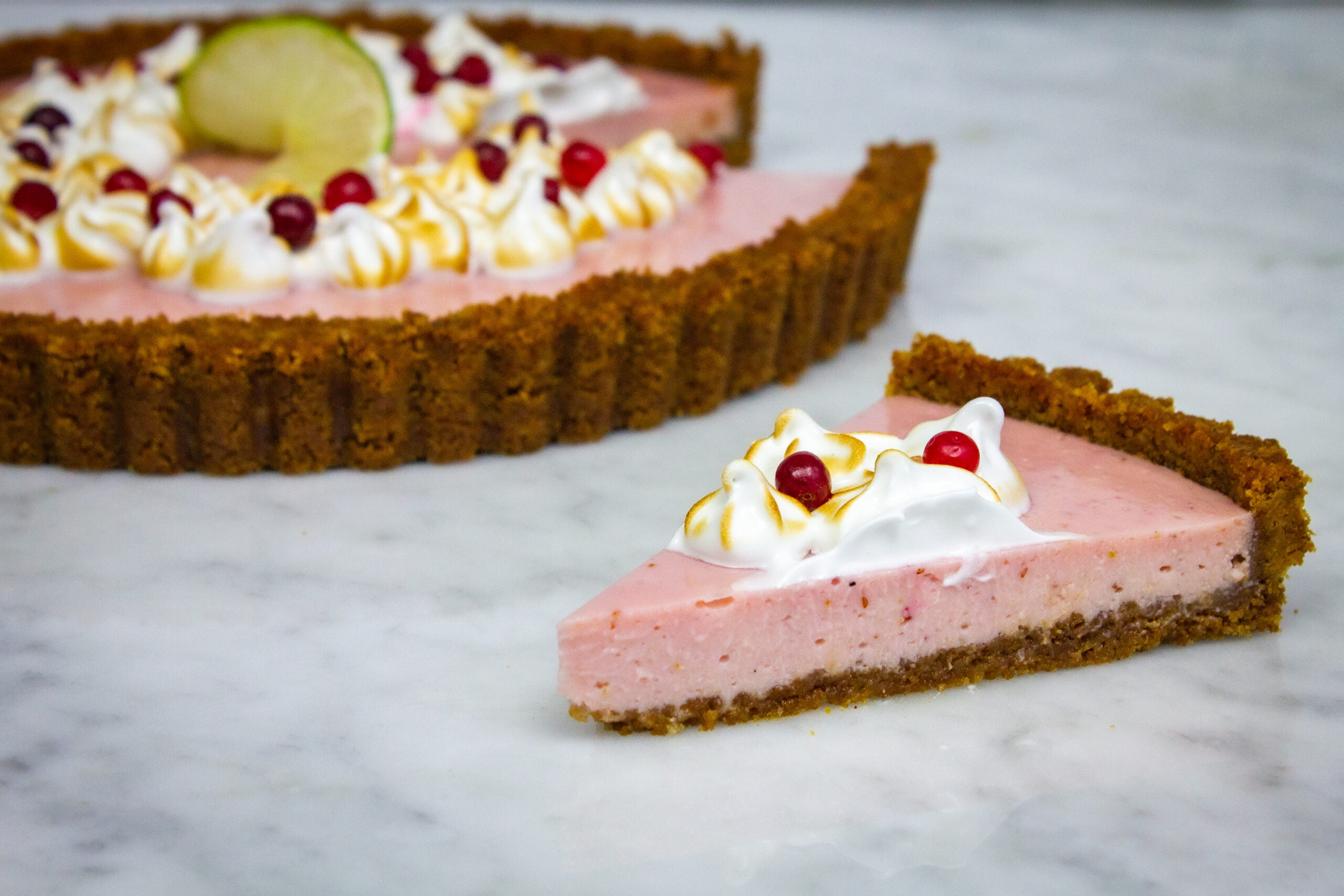 key lime pie with lingonberry